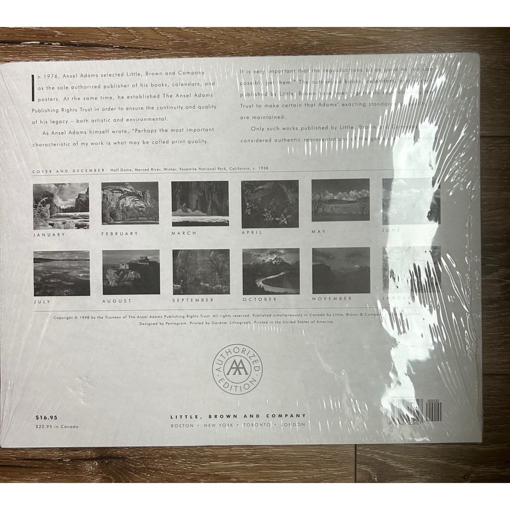 ANSEL ADAMS NEW SEALED 1999 Wall Calendar 13‎ x 10.5, 13 Prints - Picture 2 of 4